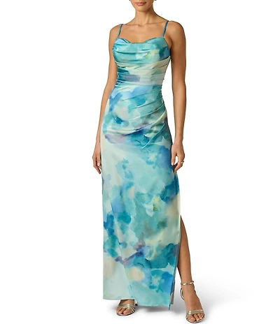 Adrianna Evening by Adrianna Papell Printed Sateen Long Dress