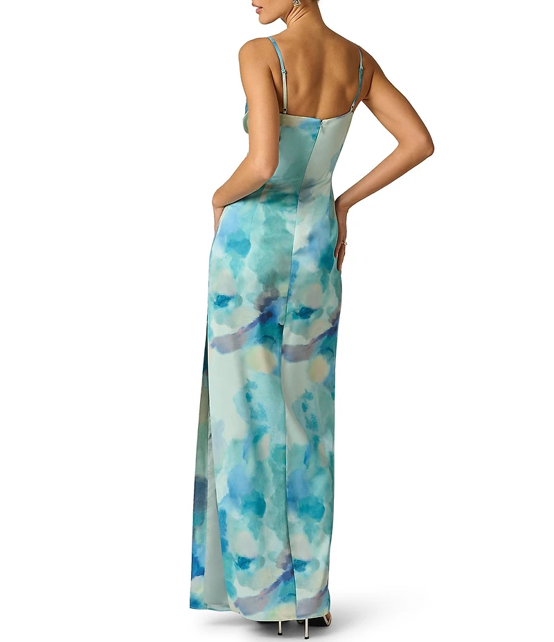 Adrianna Evening by Adrianna Papell Printed Sateen Long Dress