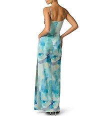 Adrianna Evening by Adrianna Papell Printed Sateen Long Dress