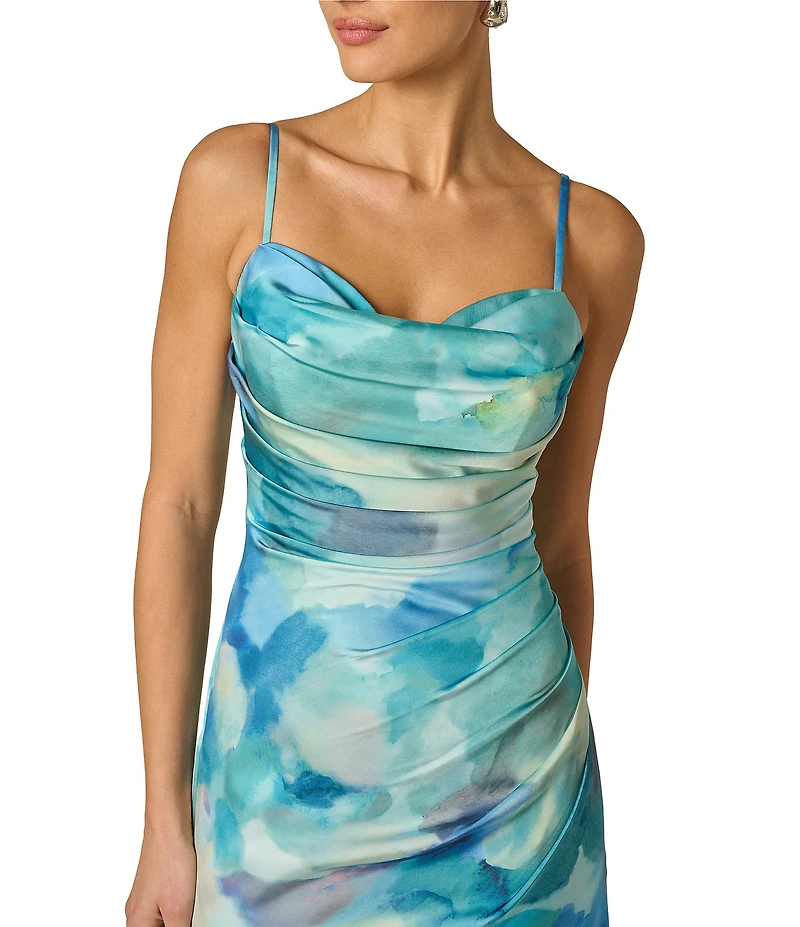 Adrianna Evening by Adrianna Papell Printed Sateen Long Dress