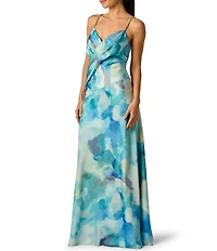 Adrianna Evening by Adrianna Papell Printed SateenV-Neck Sleeveless Chain Strap Sheath Dress