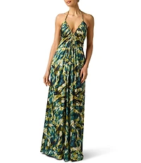 Adrianna Evening by Adrianna Papell Printed Satin Long Dress