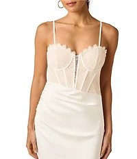 Adrianna Evening by Adrianna Papell Satin And Lace Bustier Bodice Sleeveless Sheath Long Dress