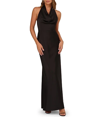 Adrianna Evening by Adrianna Papell Satin Cowl Neck Long Dress