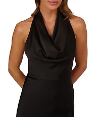 Adrianna Evening by Adrianna Papell Satin Cowl Neck Long Dress