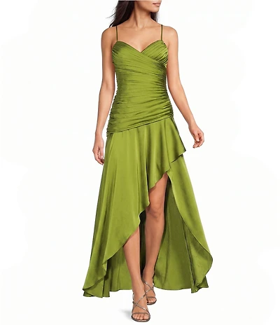 Adrianna Evening by Adrianna Papell Satin Drop Waist Hi Low Dress