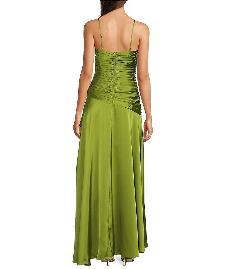 Adrianna Evening by Adrianna Papell Satin Drop Waist Hi Low Dress