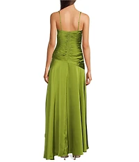 Adrianna Evening by Adrianna Papell Satin Drop Waist Hi Low Dress