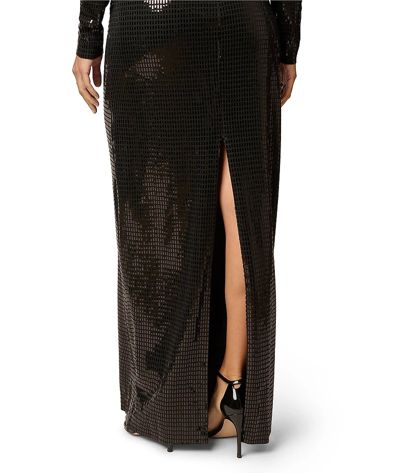 Adrianna Evening by Adrianna Papell Sequins Knit High Neck Long Sleeves Long Sheath Dress