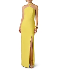 Adrianna Evening by Adrianna Papell Stretch Crepe Long Dress With Flower Applique