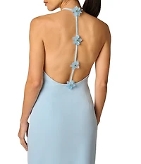 Adrianna Evening by Adrianna Papell Stretch Crepe Long Dress With Flower Applique