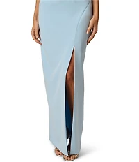 Adrianna Evening by Adrianna Papell Stretch Crepe Long Dress With Flower Applique