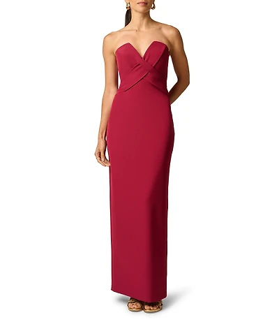 Adrianna Evening by Adrianna Papell Stretch Crepe Strapless V-Neck Sleeveless Sheath Long Dress