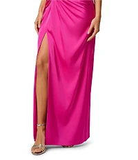 Adrianna Evening by Adrianna Papell Stretch Satin Corset Bodice Strapless Side Slit Sheath Dress