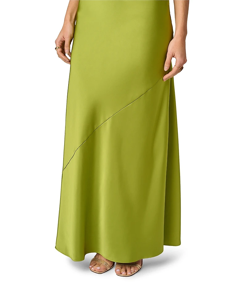 Adrianna Evening by Adrianna Papell Stretch Satin Long Dress With 3D Flower Trims