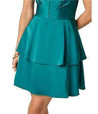 Adrianna Evening by Adrianna Papell Stretch Satin Mini Dress With Pleats and Tiered Skirt