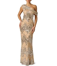 Adrianna Evening by Adrianna Papell Stretch Sequin Long One Shoulder Dress