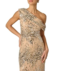 Adrianna Evening by Adrianna Papell Stretch Sequin Long One Shoulder Dress