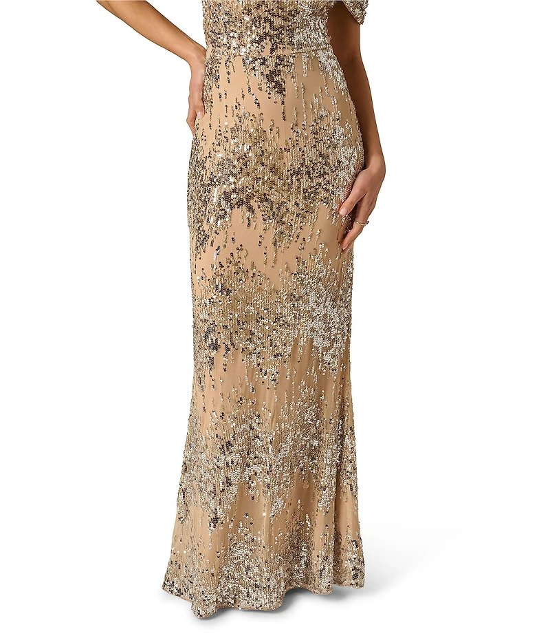 Adrianna Evening by Adrianna Papell Stretch Sequin Long One Shoulder Dress