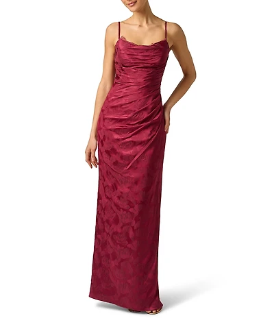 Adrianna Evening by Adrianna Papell Woven Jacquard Long Dress With Lace Trim