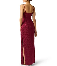 Adrianna Evening by Adrianna Papell Woven Jacquard Long Dress With Lace Trim