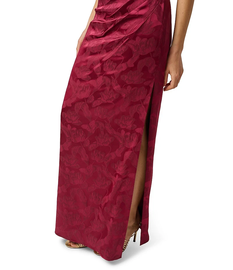 Adrianna Evening by Adrianna Papell Woven Jacquard Long Dress With Lace Trim