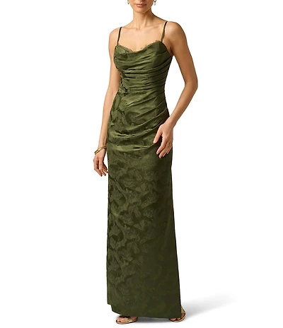 Adrianna Evening by Adrianna Papell Woven Jacquard Long Dress With Lace Trim