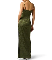 Adrianna Evening by Adrianna Papell Woven Jacquard Long Dress With Lace Trim