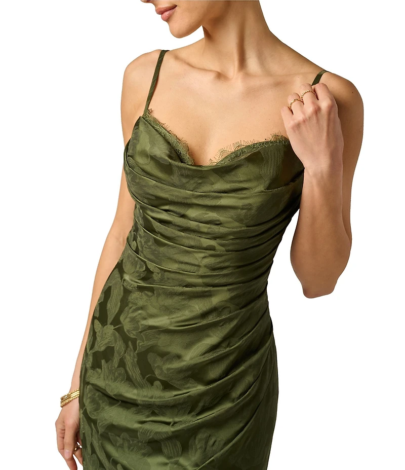 Adrianna Evening by Adrianna Papell Woven Jacquard Long Dress With Lace Trim