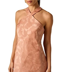 Adrianna Evening by Adrianna Papell Woven Jacquard Long Halter Sleeveless Dress