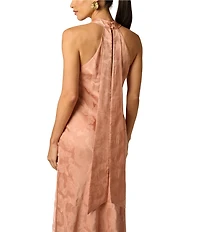 Adrianna Evening by Adrianna Papell Woven Jacquard Long Halter Sleeveless Dress