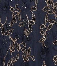Adrianna Papell 3D Beaded Petal Sleeveless Halter Mesh Long Gown