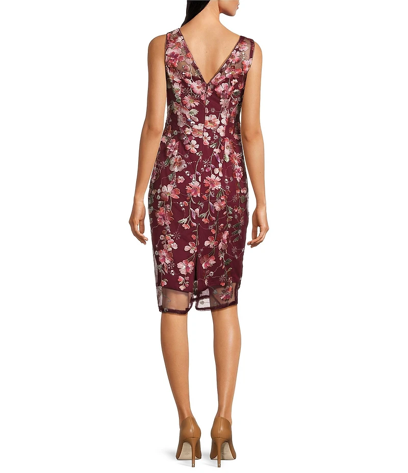 Adrianna Papell 3D Embroidered Floral Boat Neck Sleeveless Midi Dress