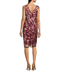 Adrianna Papell 3D Embroidered Floral Boat Neck Sleeveless Midi Dress
