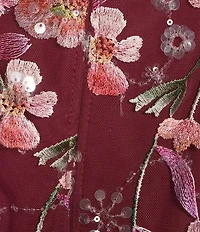 Adrianna Papell 3D Embroidered Floral Boat Neck Sleeveless Midi Dress