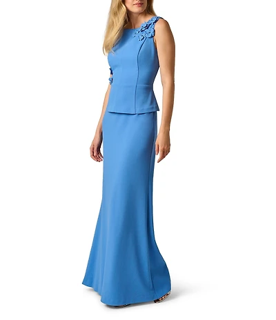 Adrianna Papell 3D Floral Applique Faux 2-Piece Crepe Gown
