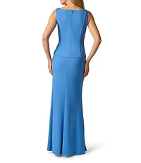 Adrianna Papell 3D Floral Applique Faux 2-Piece Crepe Gown