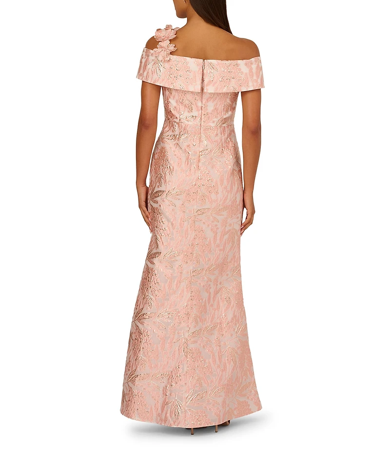 Adrianna Papell 3D Floral Jacquard Off-The-Shoulder Gown