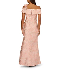 Adrianna Papell 3D Floral Jacquard Off-The-Shoulder Gown