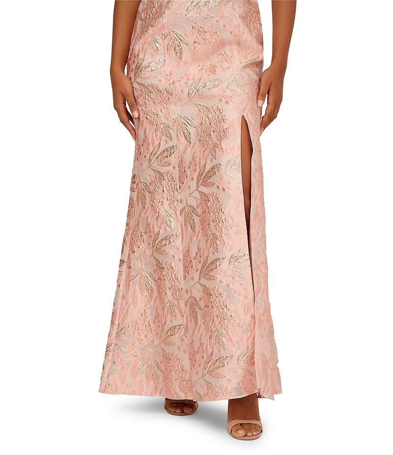 Adrianna Papell 3D Floral Jacquard Off-The-Shoulder Gown