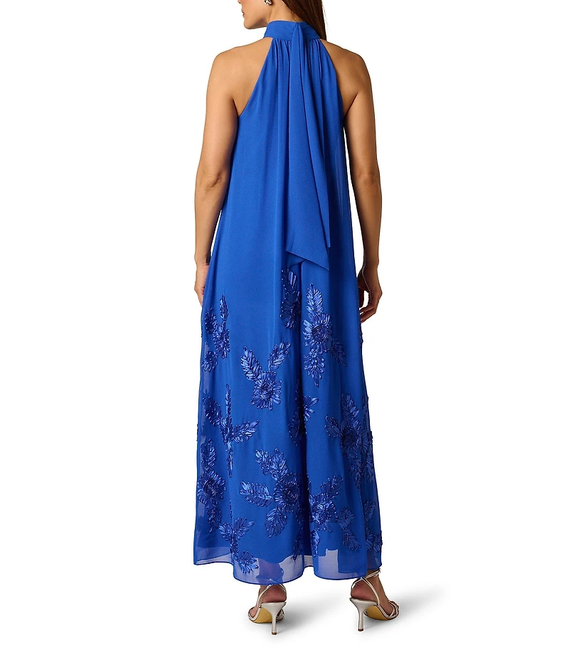 Adrianna Papell 3D Soutache Beaded Chiffon Halter Neck Midi Dress