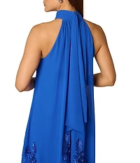 Adrianna Papell 3D Soutache Beaded Chiffon Halter Neck Midi Dress