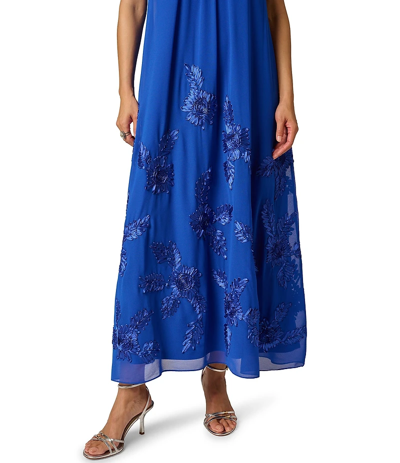 Adrianna Papell 3D Soutache Beaded Chiffon Halter Neck Midi Dress