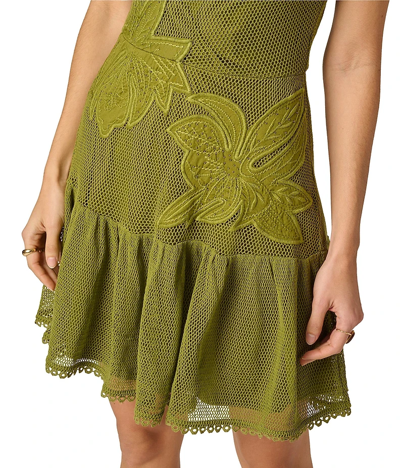 Adrianna Papell Adrianna Day by Adrianna Papell 3D Embroidered Mesh Mini Dress