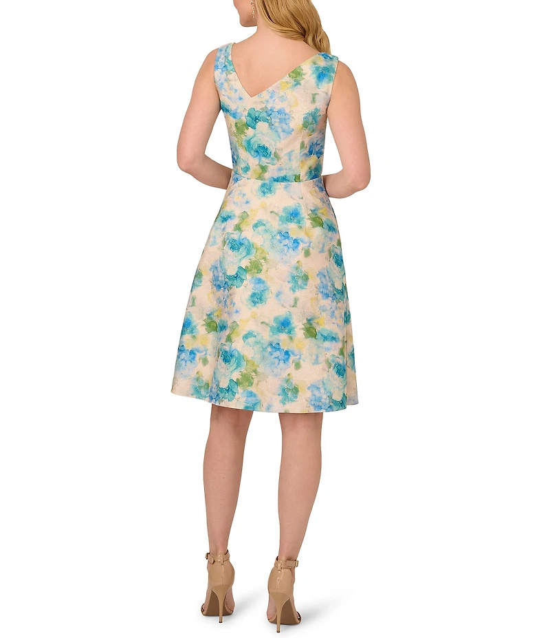 Adrianna Papell Asymmetrical Beck Floral Jacquard Fit & Flare Party Dress