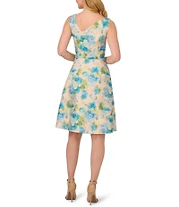 Adrianna Papell Asymmetrical Beck Floral Jacquard Fit & Flare Party Dress