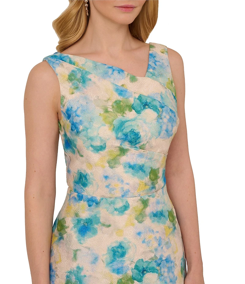 Adrianna Papell Asymmetrical Beck Floral Jacquard Fit & Flare Party Dress