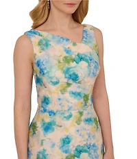 Adrianna Papell Asymmetrical Beck Floral Jacquard Fit & Flare Party Dress