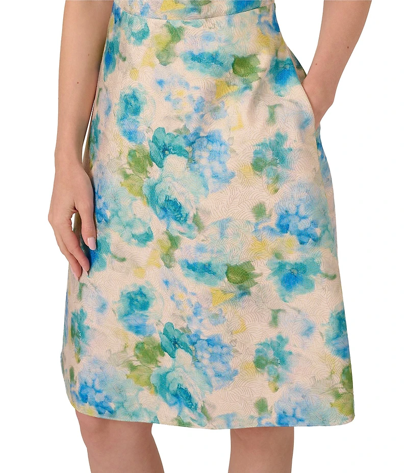Adrianna Papell Asymmetrical Beck Floral Jacquard Fit & Flare Party Dress