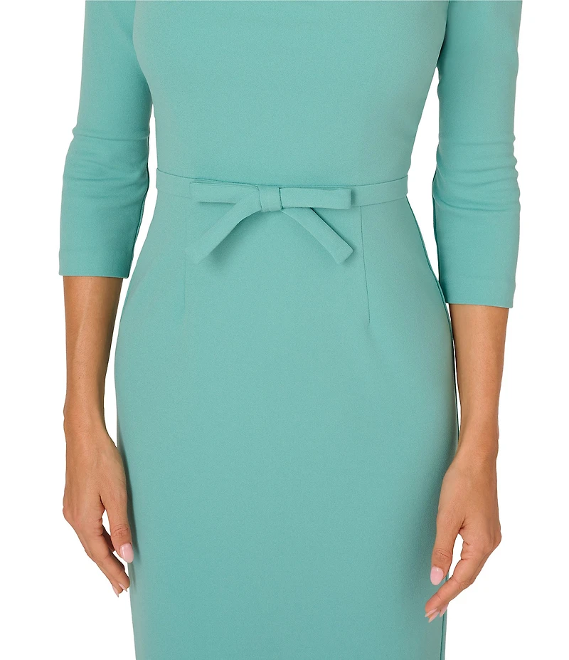 Adrianna Papell Asymmetrical Drape Neck 3/4 Sleeve Sheath Midi Dress